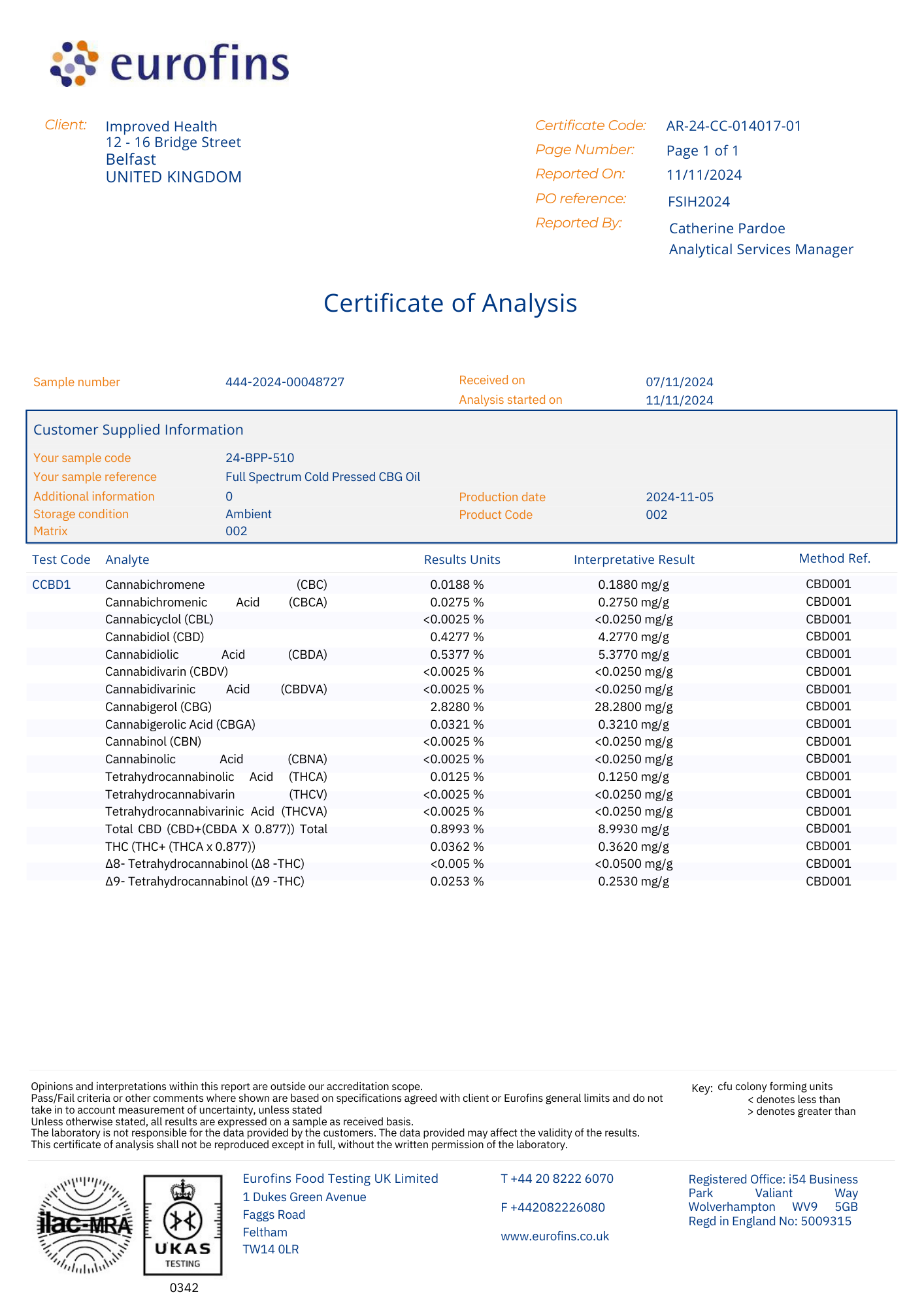 Cold Pressed Full Spectrum CBG Oil 1500mg – Oregon White CBG Strain | 30ml