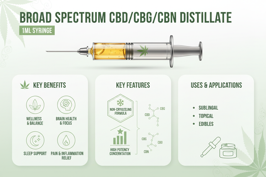 Broad Spectrum | CBD/CBG/CBN Distillate High-Potency | 1ml Syringe | Non-Crystalising: Benefits, Uses & What You Need to Know