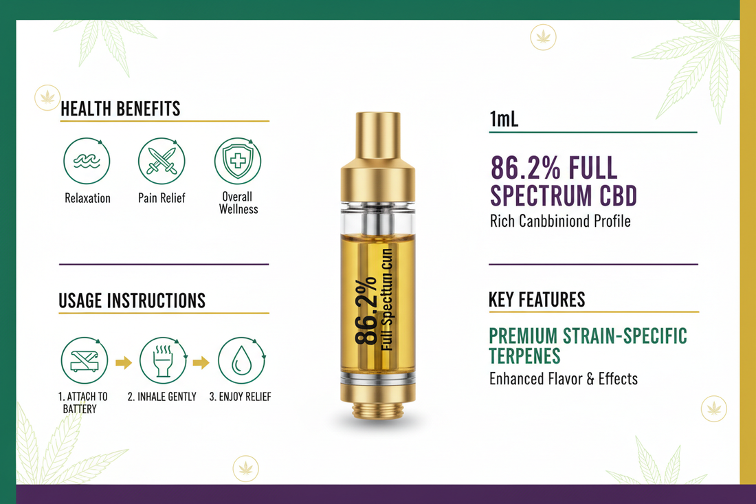 Full Spectrum CBD Vape Cartridge 86.2% – Premium Strain-Specific Terpenes | 1ml Explained: Health Benefits and How to Use