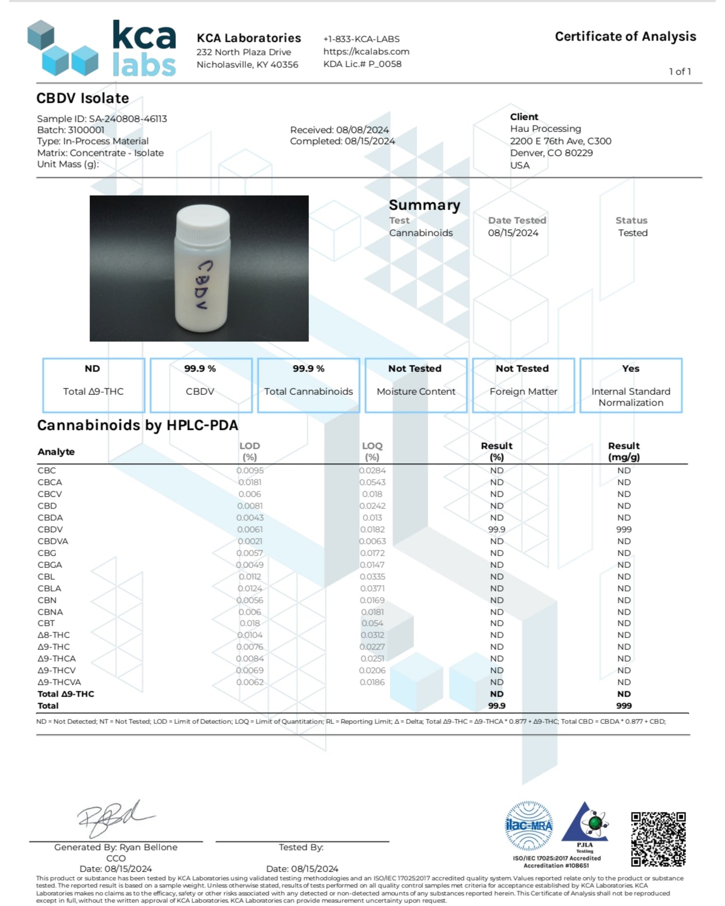 Cannabidivarin (CBDv) Isolate 99.9%